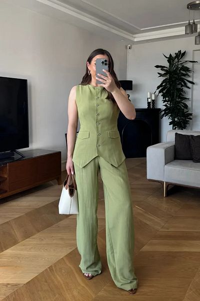 Tuba Butik Crew Neck Linen Blend Women's Vest