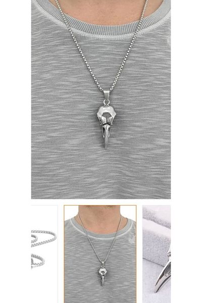 Herşey Nota Gothic Crow Head Figured Necklace with 60 cm Chain |   Mystic and Unisex Metal Jewelry