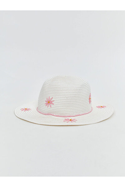 LC Waikiki Lcw Accessories White Flower Embroidered Girl's Straw Hat
