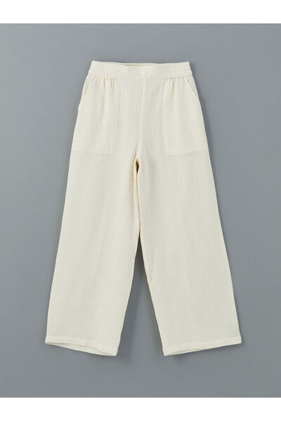 LC Waikiki Lcw Kids Ecru Elastic Waist Muslin Girl's Trousers