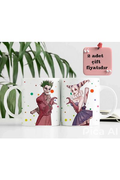 GünayStore Joker Harley Quinn 2-Piece Couple Gift Cup Cup Coffee Tea Cup 300 ml