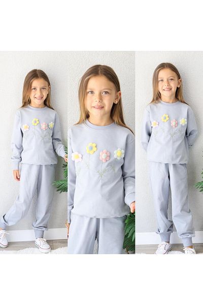 Amur Girls Tracksuit Set Flower Embroidery 2 Thread Fabric