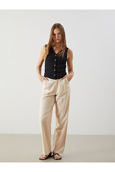 LC Waikiki Γυναικείο πλισέ παντελόνι από λινό μείγμα