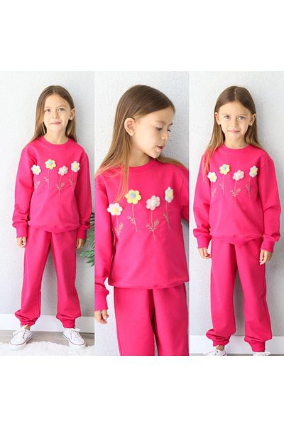Amur Girls Tracksuit Set Flower Embroidery 2 Thread Fabric