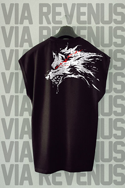 Vordevia Tricou sport cu mânecă zero cu imprimeu pe spate Wolf