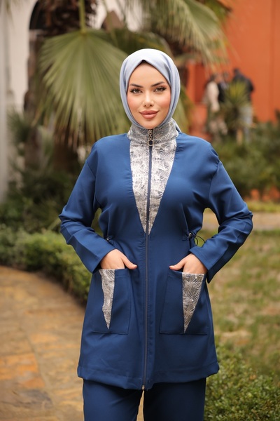 Ryzi Moda Комплект одягу для мусульманок - Нижній і верхній комплект з тюлю з каменями та блискавкою