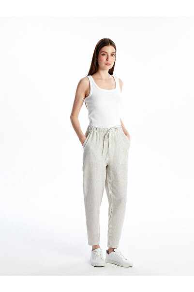 LC Waikiki Μαύρο γυναικείο παντελόνι μουσελίνας με ελαστική μέση