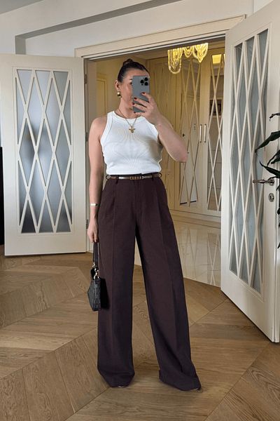 Tuba Butik Women's Linen Blend Trousers with Pile Detail