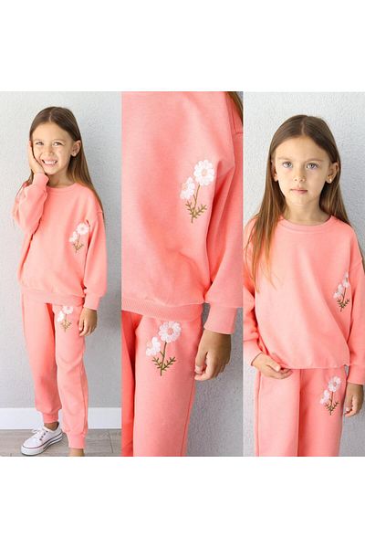 Amur Girls Tracksuit Set Flower Embroidery 2 Thread Fabric
