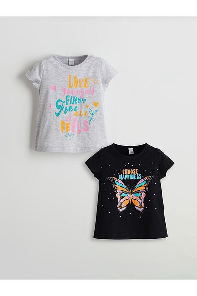 LC Waikiki Crew Neck Printed Girls' T-Shirt Set of 2