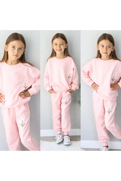 Amur Girls Tracksuit Set Flower Embroidery 2 Thread Fabric
