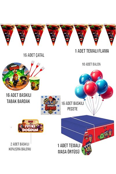 Evabrite Brawl Stars 16-Person Birthday Party Set - Brawl Stars Concept Party Decorations