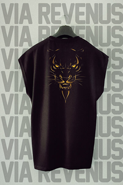 Vordevia Tricou sport cu mâneci zero cu imprimeu pe spate Panther