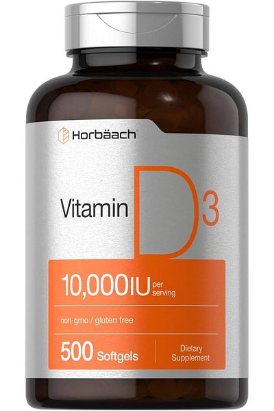 Horbaach Vitamin D3 10000 Iu |   500 Softgels |   Non-Gmo, Gluten Free Value Size High Potency