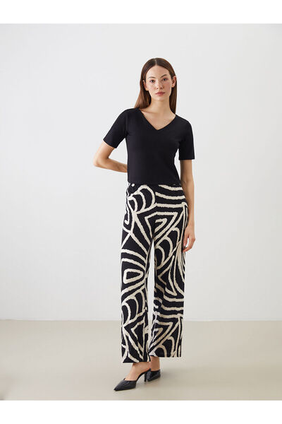 LC Waikiki Gemusterte Damenhose mit weitem Bein und elastischem Bund