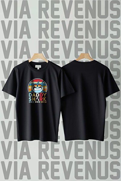 Vordevia Μπλουζάκι Unisex με στάμπα Dady Shark με φαρδύ λαιμόκοψη