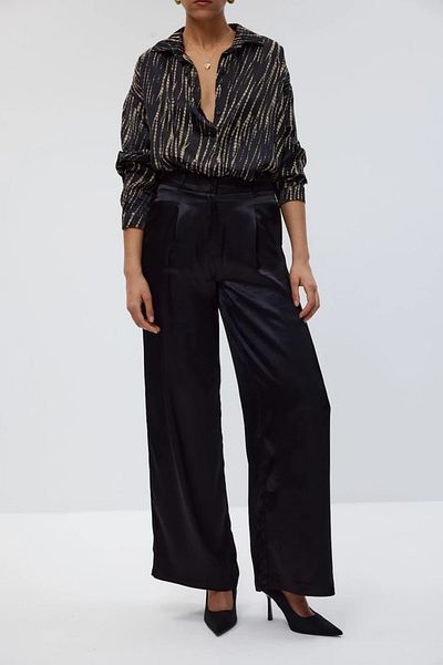 Tuba Butik Patterned Shirt Pants Satin Women's Double Suit