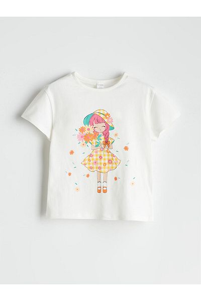 LC Waikiki Lcw Kids Ecru Combed Cotton Girls' T-Shirt and Leggings 2-Pack