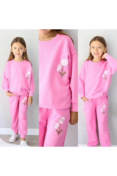Amur Children's Tracksuit Set Flower Embroidery 2 Thread Fabric