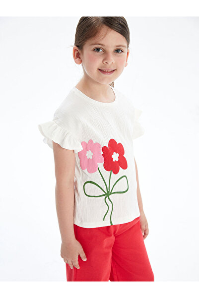 LC Waikiki Blumenmädchen-T-Shirt mit Rundhalsausschnitt