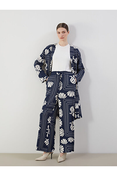LC Waikiki Nevavm Women's Patterned Wide-Leg Pants with Elastic Waist