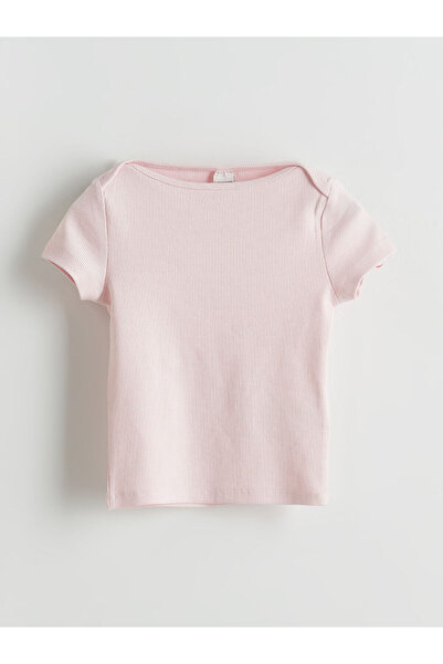 LC Waikiki LCW Kids Rosa Boot-Ausschnitt Mädchen Crop T-Shirt