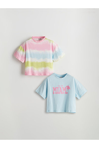 LC Waikiki Tricou Crop pentru fete LCW Kids Blue Crew Deck, pachet de 2