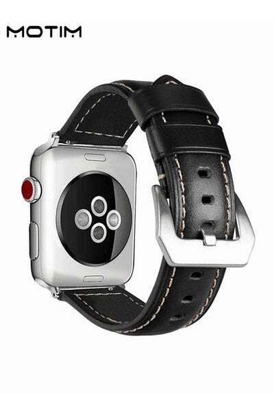 MOTIM Leather Apple Watch Band 38mm 40mm 41mm S/M, Genuine Leather Wristband Replacement Strap