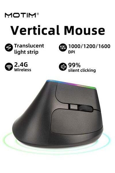 MOTIM Vertical Ergonomic Mouse, 2.4G Wireless Ergonomic RGB Office Mouse, Quiet Clicks