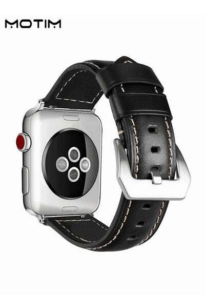 MOTIM Leather Apple Watch Band 42mm 44mm 45mm 49mm M/L, Genuine Leather Wristband Replacement Strap