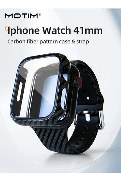 MOTIM Compatible with Apple Watch Band 41mm with Screen Protector Case, Shockproof Rugged Band Strap
