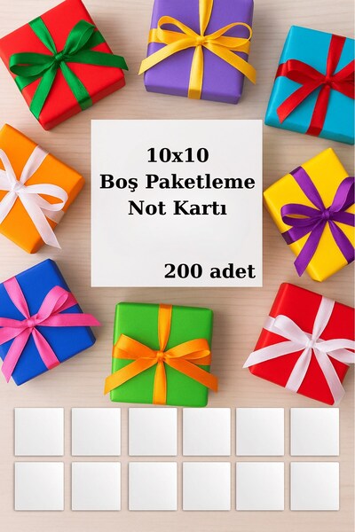 Deniz Karton 200 Adet| 10 x 10 cm Not Kartı - Paketleme Kartı - Hediye Paketl...
