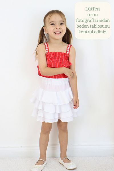 FESSHERA KİDS 💜   Fusta albă cu volane pentru fetiță – model elegant și confortabil de vară 💜