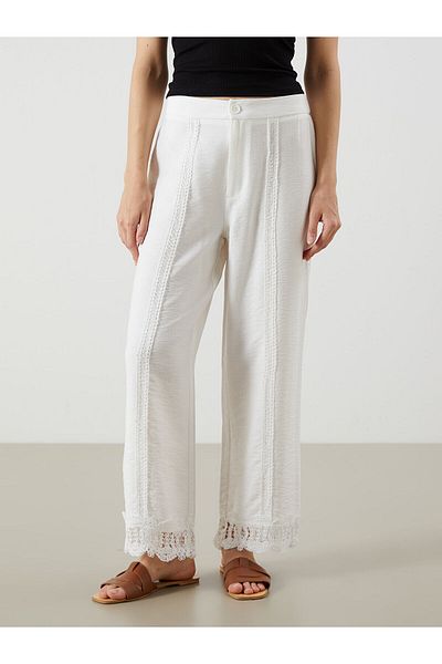 LC Waikiki Women's Trousers with Elastic Waist and Lace Detail