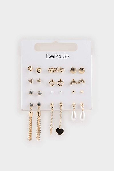 DeFacto Women's 12-Piece Gold Earrings F5940Axns