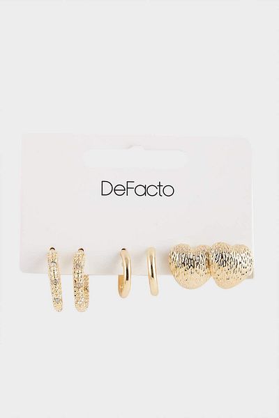 DeFacto Women's 3-Piece Gold Earrings F1412Axns