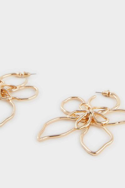 DeFacto Women's Flower Motif Gold Earrings F0901Axns