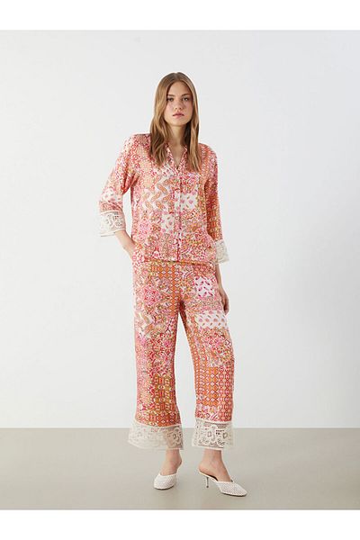 LC Waikiki Pink Women's Trousers with Elastic Waist and Lace Detail