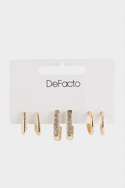 DeFacto Women's 3-Piece Silver Earrings F1396Axns