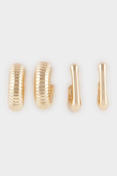 DeFacto Women's 2-Piece Gold Earrings F1401Axns