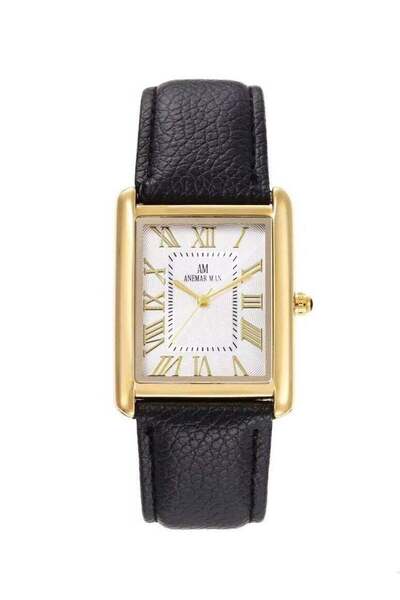 anemarman ساعة أنيمار مان الرجالية الجلدية المقاومة للماء، بحزام أسود ومينا أبيض