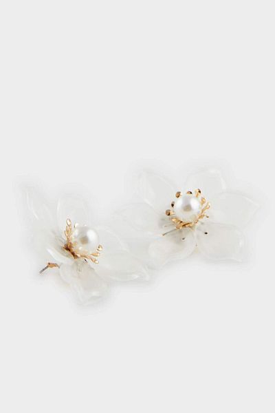 DeFacto Women's White Flower Pearl Earrings F0899Axns