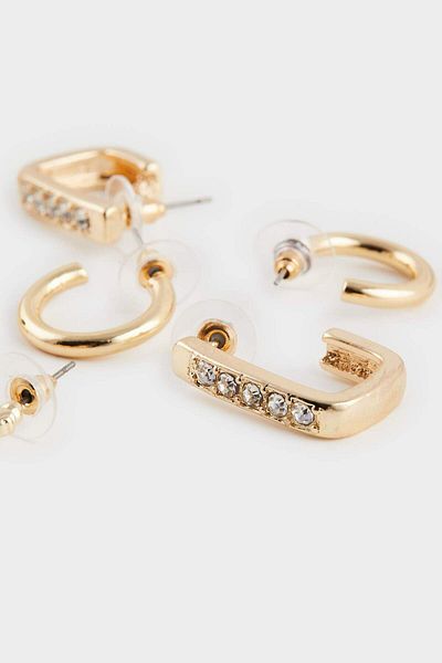 DeFacto Women's 3-Piece Silver Earrings F1396Axns