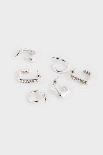 DeFacto Women's 3-Piece Silver Earrings F1396Axns