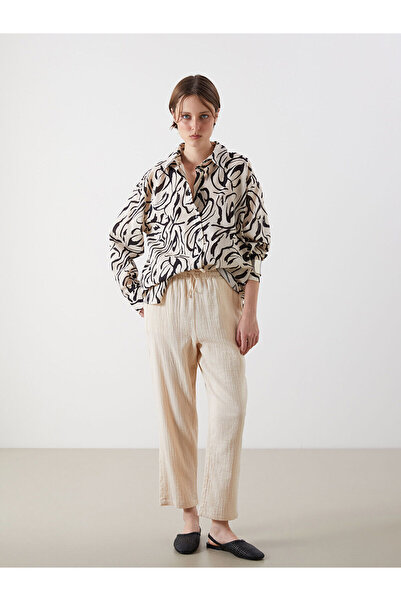 LC Waikiki Pantaloni de damă din muselină texturată cu talie elastică