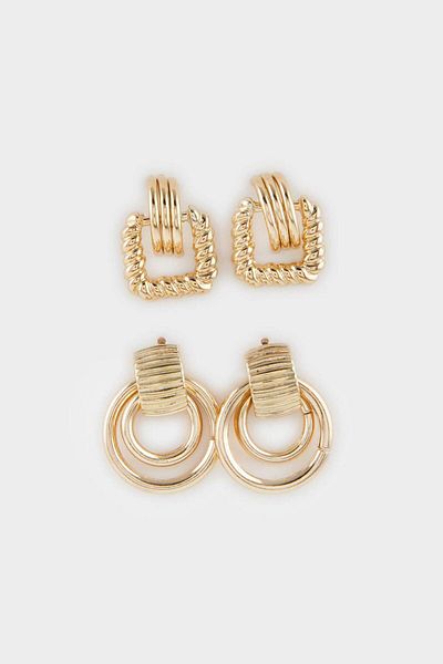 DeFacto Women's 2-Piece Gold Earrings F1399Axns