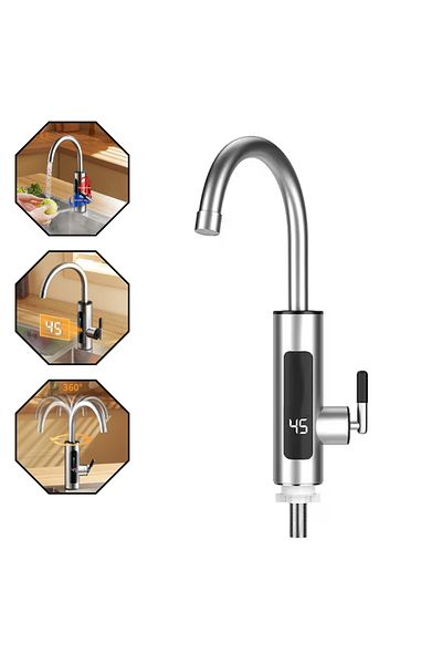 OEM Robinet Electric Instant Golxmse, Afisaj Digital, Protectie Scurgeri, Argintiu, 21x11x27cm