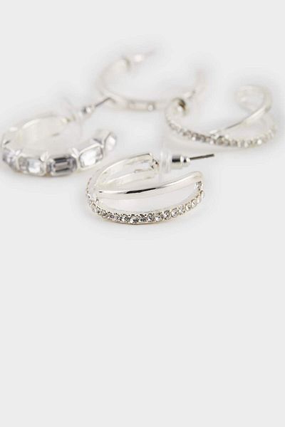 DeFacto Women's 3-Piece Silver Earrings F1398Axns