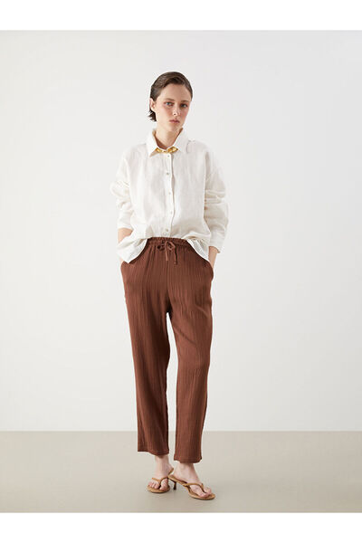 LC Waikiki Nevavm Textured Muslin Women's Trousers with Elastic Waist and Dif...