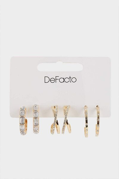 DeFacto Women's 3-Piece Silver Earrings F1398Axns
